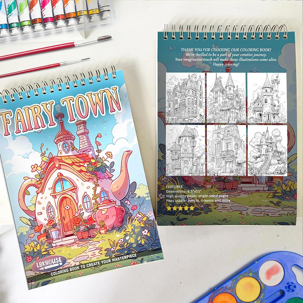 LBKHOUSE Fairy Town Spiral Coloring Book for Adults