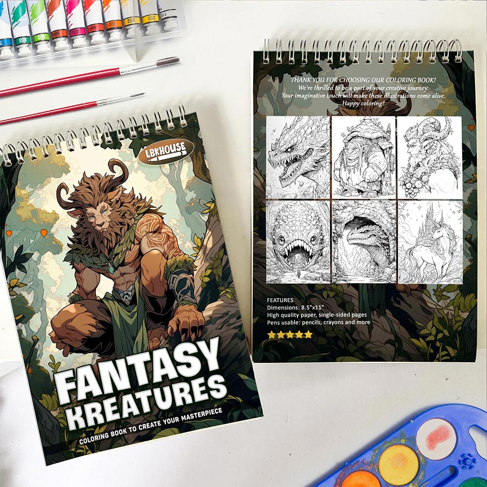 LBKHOUSE Fantasy Kreatures Spiral Coloring Book for Adult