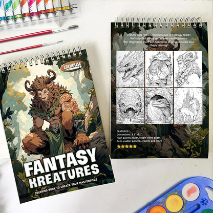 LBKHOUSE Fantasy Kreatures Spiral Coloring Book for Adult