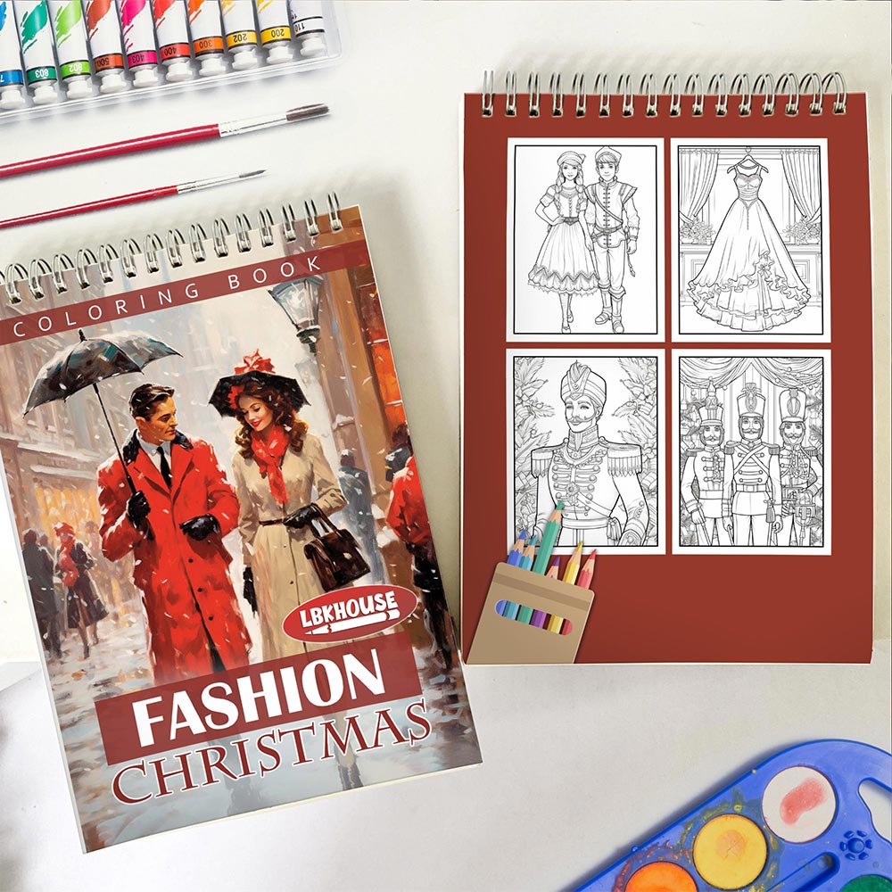 LBKHOUSE Fashion Christmas Spiral Coloring Book for Adult
