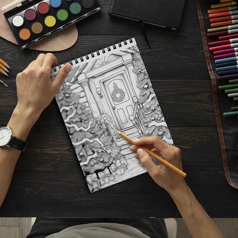 LBKHOUSE Festive Christmas Coloring Book Spiral Bound for Adults