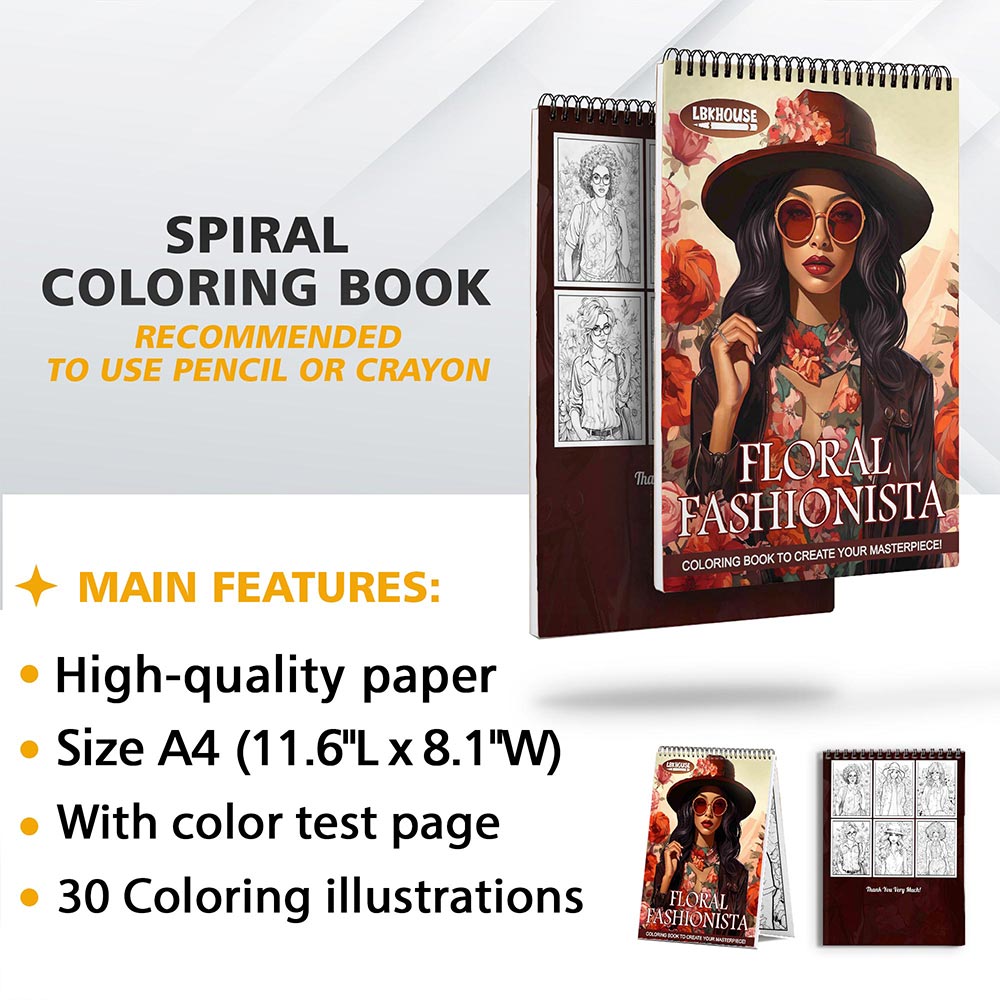 LBKHOUSE Floral Fashionista Coloring Sheets for Adult