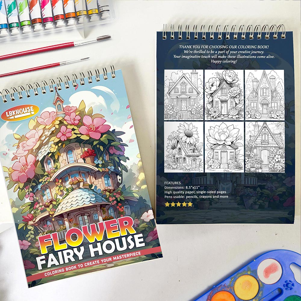 LBKHOUSE Flower Fairy House Spiral Coloring Book for Adult