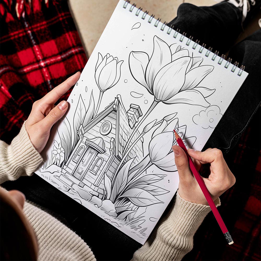 LBKHOUSE Flower Fairy House Spiral Bound Coloring Book for Adult