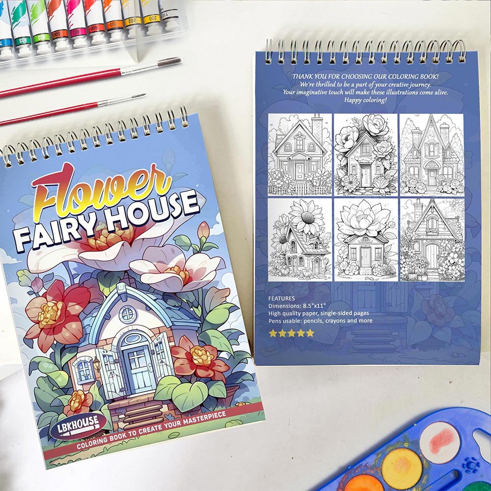LBKHOUSE Flower Fairy House Spiral Coloring Book for Adults