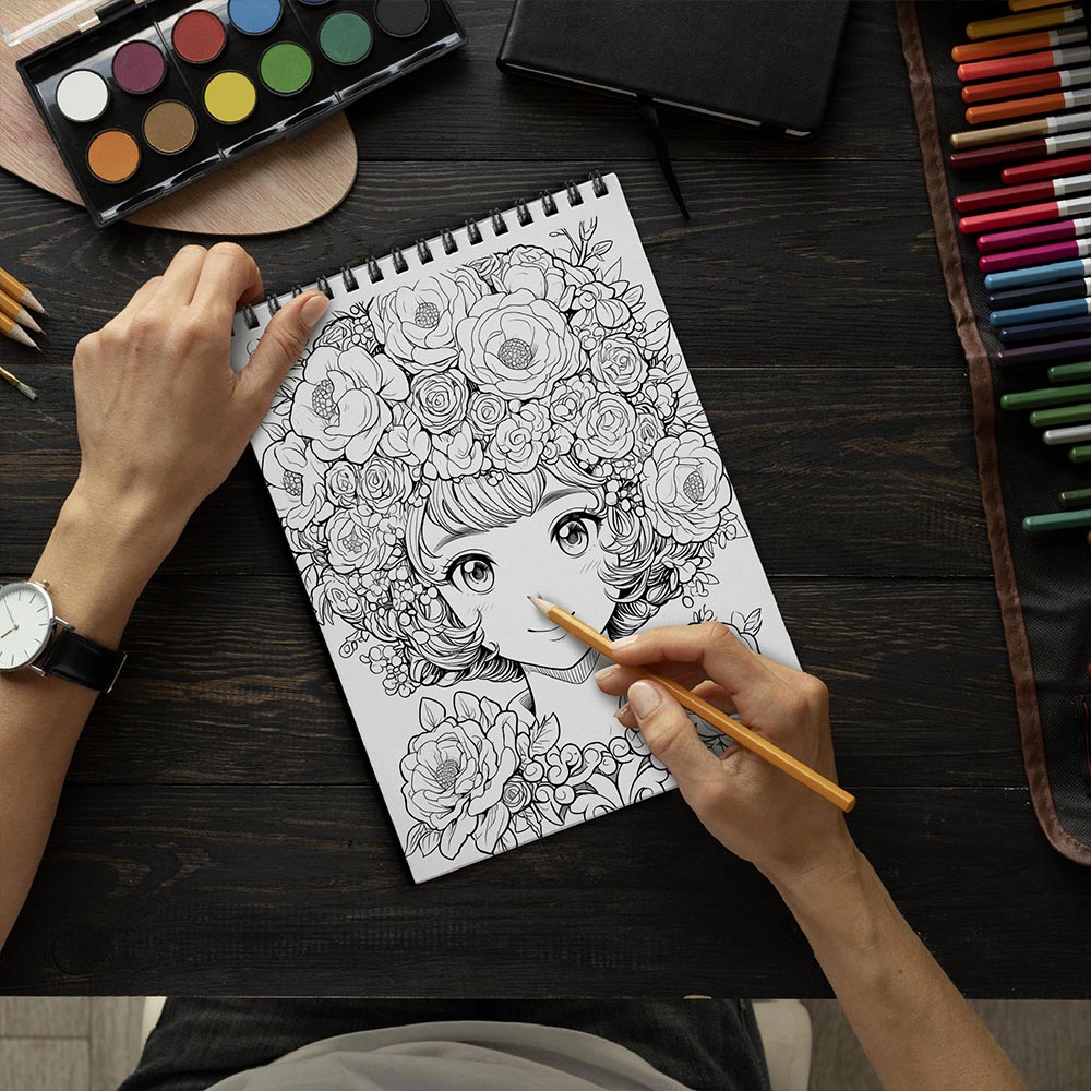LBKHOUSE Flower Girl Coloring Book Spiral Bound for Adult