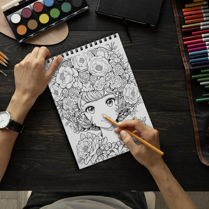 LBKHOUSE Flower Girl Coloring Book Spiral Bound for Adult