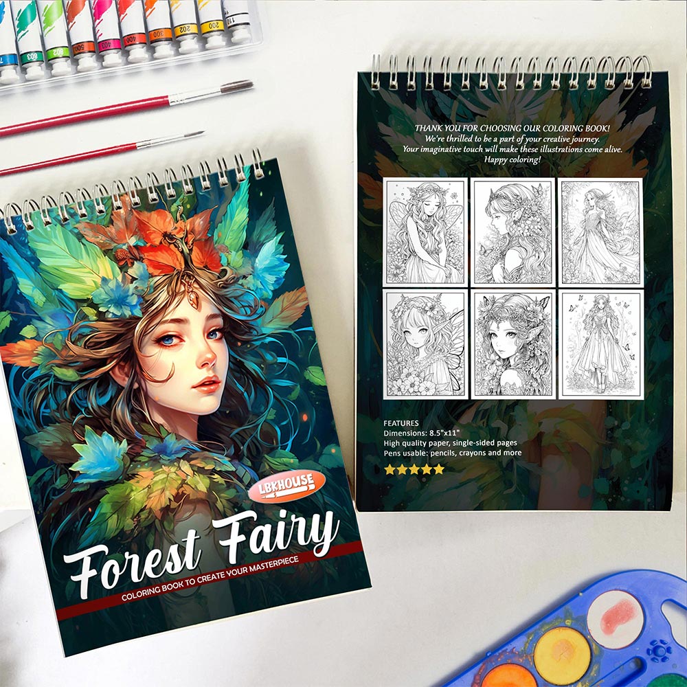 LBKHOUSE Forest Fairies Spiral Coloring Book for Adult