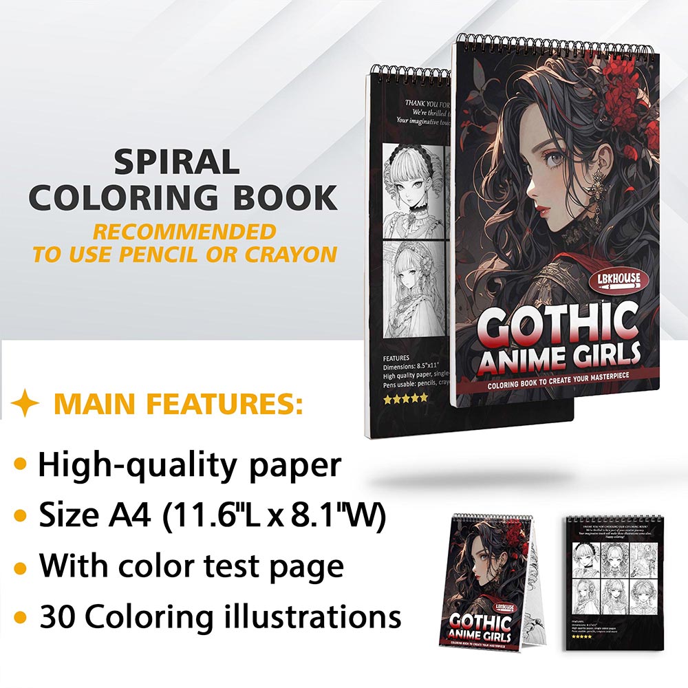 LBKHOUSE Gothic Anime Girls Coloring Sheets for Adult