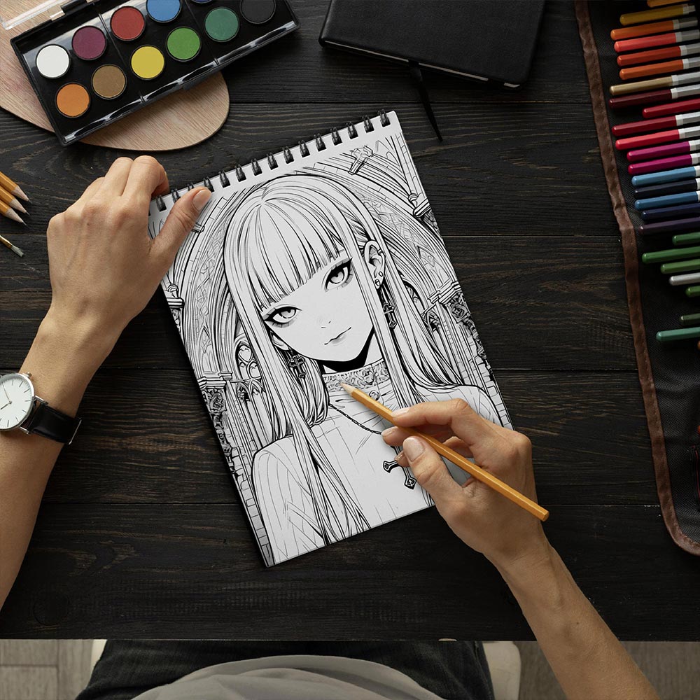 LBKHOUSE Gothic Anime Girls Coloring Book Spiral Bound for Adults