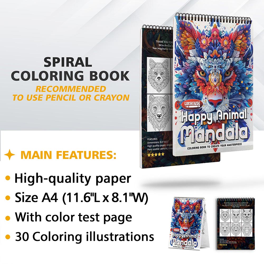 LBKHOUSE Happy Animals Mandala Coloring Sheets for Adults