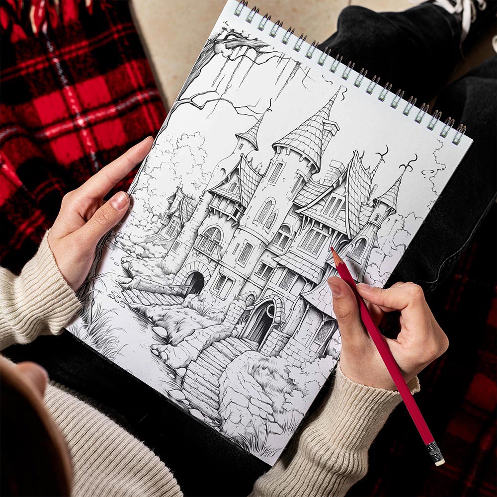 LBKHOUSE Haunted Houses Spiral Bound Coloring Book for Adult