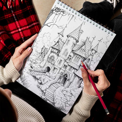 LBKHOUSE Haunted Houses Spiral Bound Coloring Book for Adult