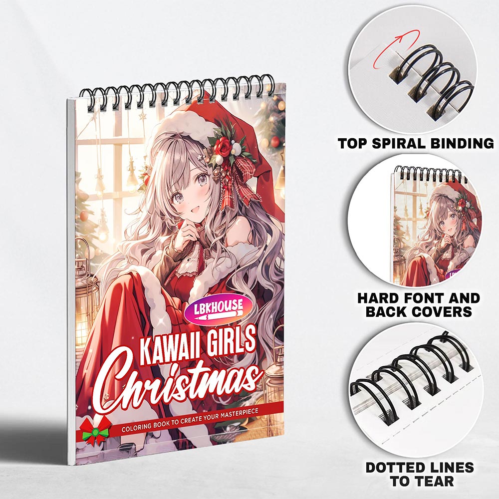 LBKHOUSE Kawaii Girls Christmas Coloring Pages for Adults