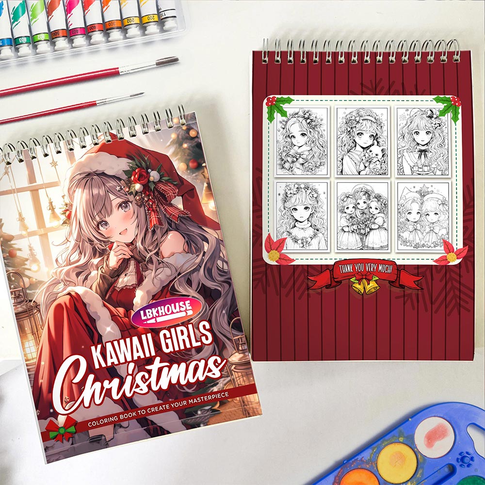 LBKHOUSE Kawaii Girls Christmas Spiral Coloring Book for Adults