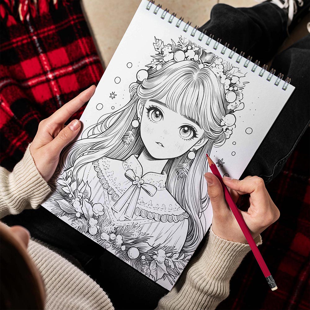 LBKHOUSE Kawaii Girls Christmas Spiral Bound Coloring Book for Adults