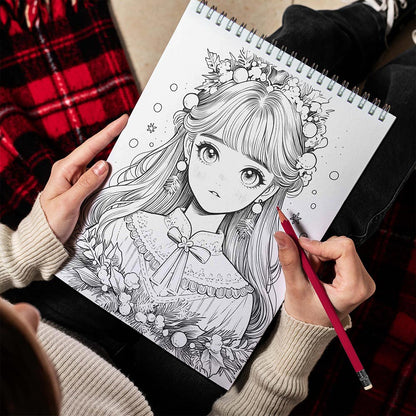 LBKHOUSE Kawaii Girls Christmas Spiral Bound Coloring Book for Adults
