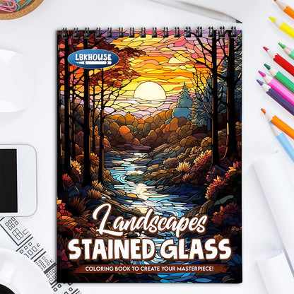 LBKHOUSE Landscapes Stained Glass Coloring Book for Adult