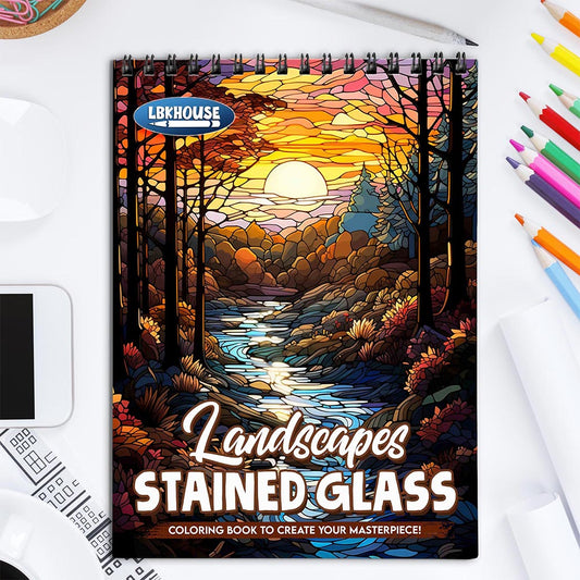 LBKHOUSE Landscapes Stained Glass Coloring Book for Adult