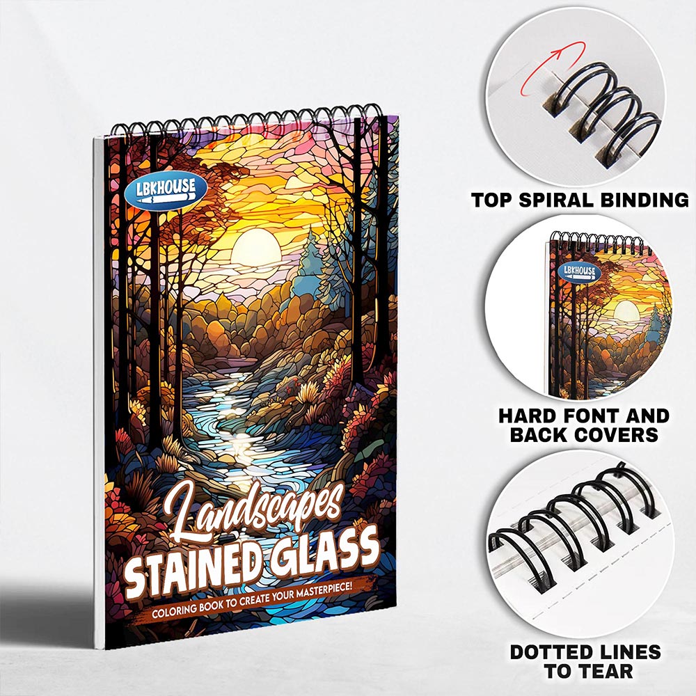 LBKHOUSE Landscapes Stained Glass Coloring Pages for Adult