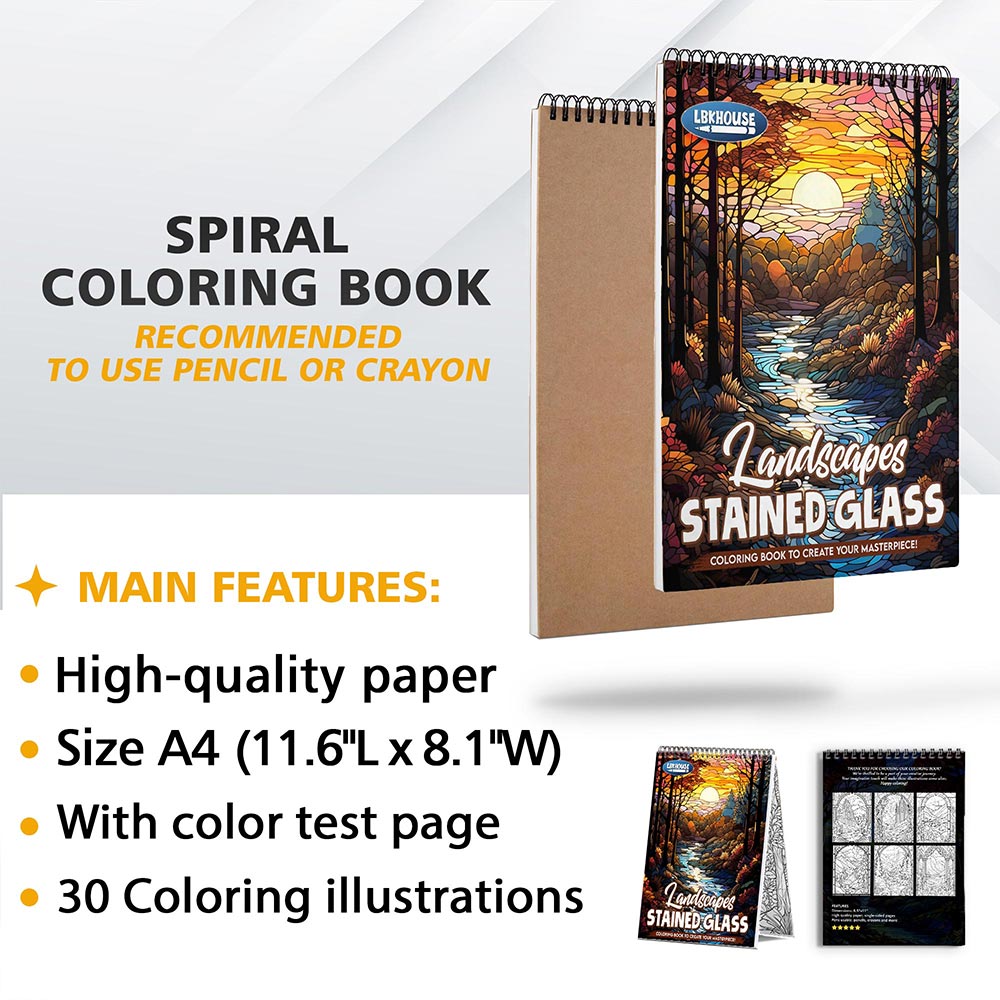 LBKHOUSE Landscapes Stained Glass Coloring Sheets for Adult