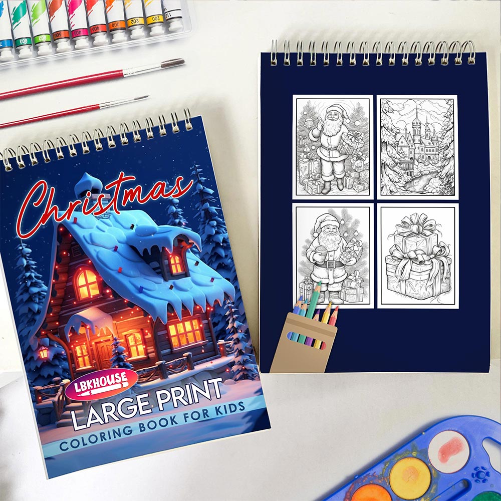 LBKHOUSE Large Print Christmas Spiral Coloring Book for Adults