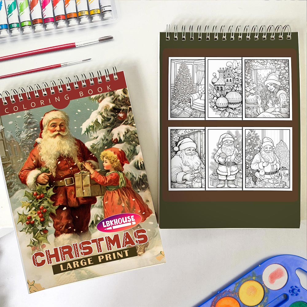 LBKHOUSE Large Print Christmas Spiral Coloring Book for Adults