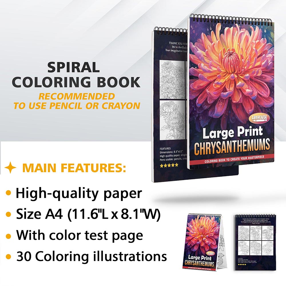 LBKHOUSE Large Print Chrysanthemums Coloring Sheets for Adults