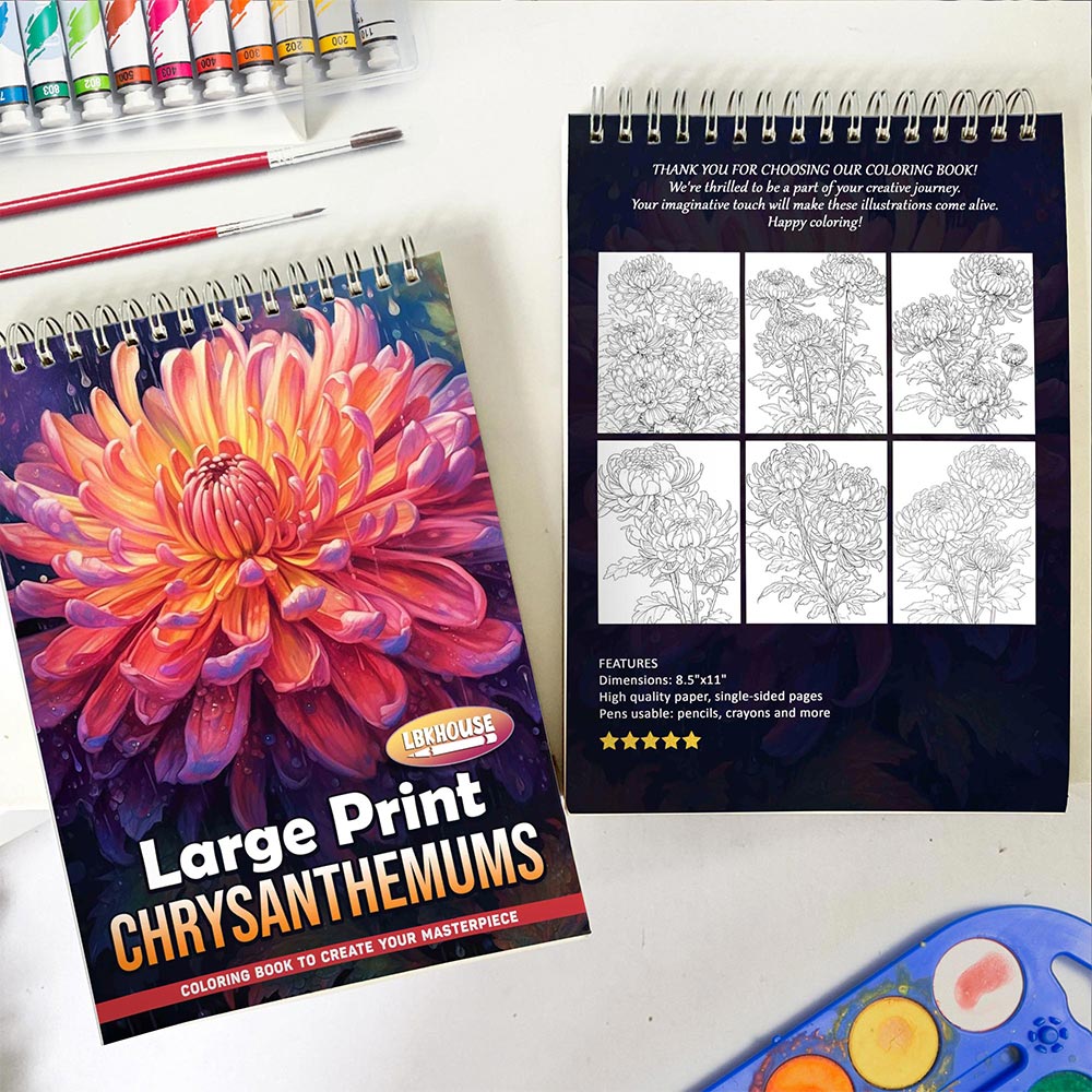 LBKHOUSE Large Print Chrysanthemums Spiral Coloring Book for Adults 