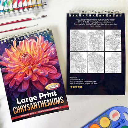 LBKHOUSE Large Print Chrysanthemums Spiral Coloring Book for Adults 
