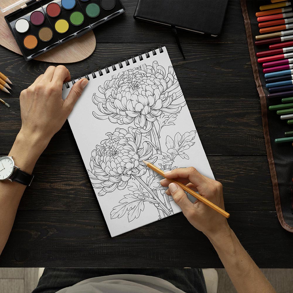LBKHOUSE Large Print Chrysanthemums Coloring Book Spiral Bound for Adults