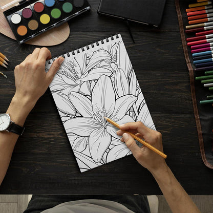 LBKHOUSE Large Print Lilies Coloring Book Spiral Bound for Adults