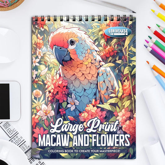 LBKHOUSE Large Print Macaw and Flowers Coloring Book for Adult