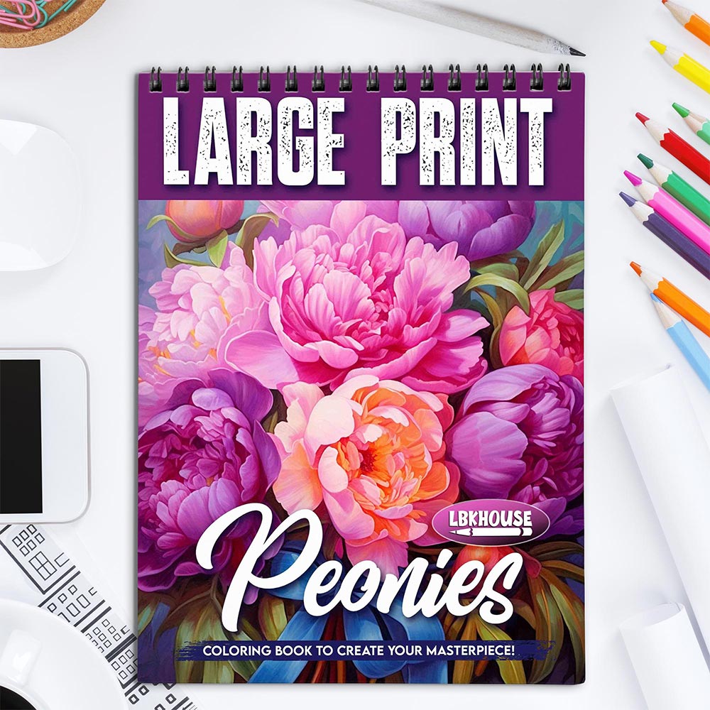 LBKHOUSE Large Print Peonies Coloring Book for Adults