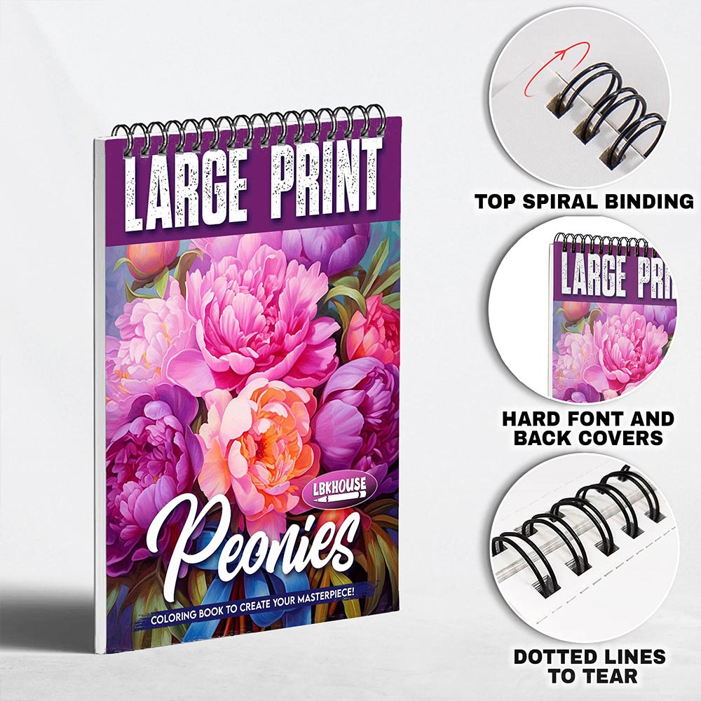 LBKHOUSE Large Print Peonies Coloring Pages for Adults