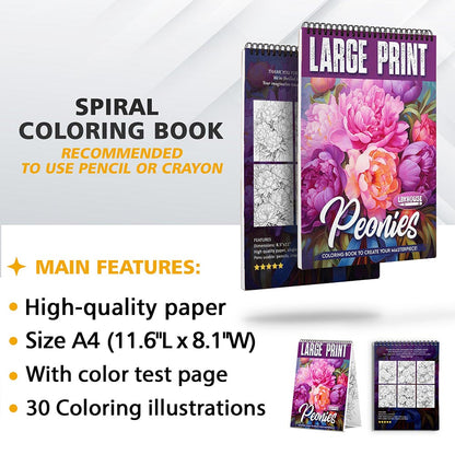 LBKHOUSE Large Print Peonies Coloring Sheets for Adults
