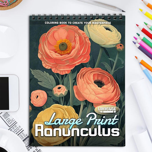 LBKHOUSE Large Print Ranunculus Coloring Book for Adults