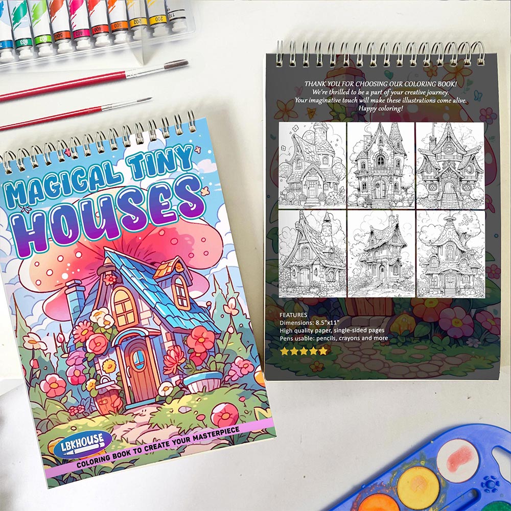 LBKHOUSE Magical Tiny Houses Spiral Coloring Book for Adults