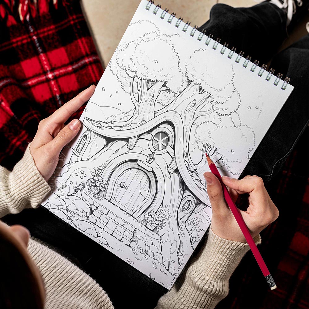 LBKHOUSE Magical Tiny Houses Spiral Bound Coloring Book for Adults