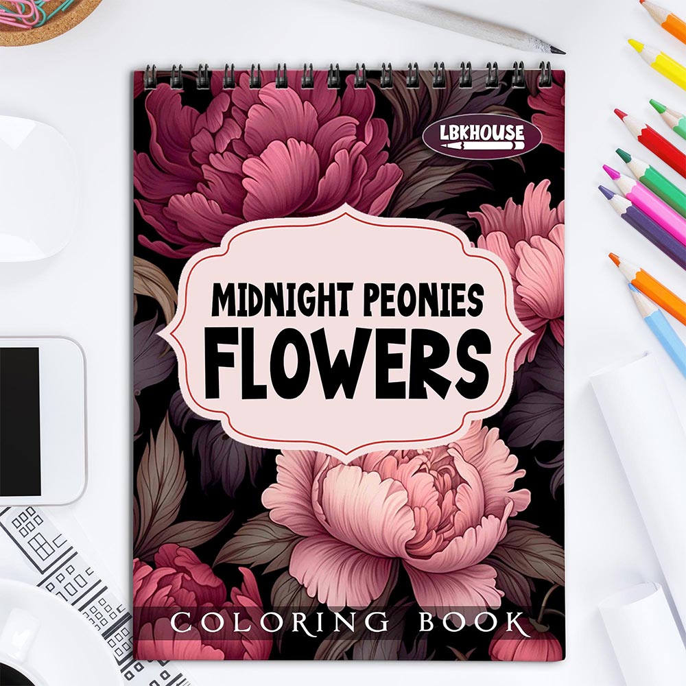 LBKHOUSE Midnight Peonies Flowers Coloring Book for Adult