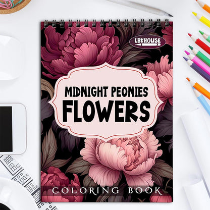 LBKHOUSE Midnight Peonies Flowers Coloring Book for Adult