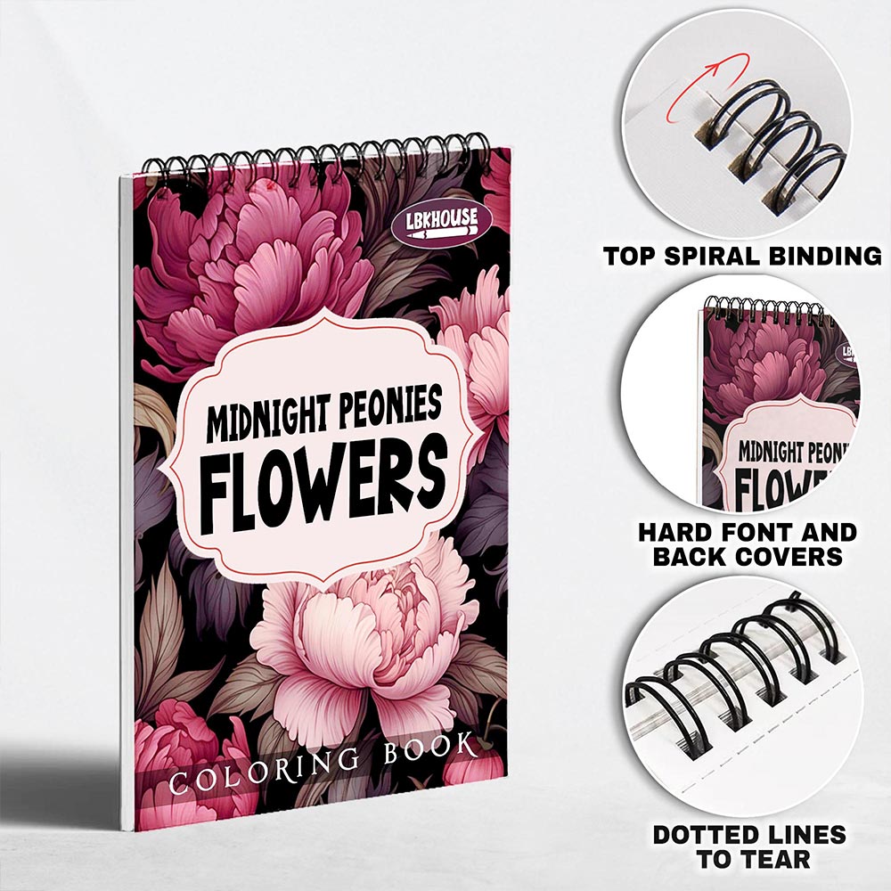 LBKHOUSE Midnight Peonies Flowers Coloring Pages for Adult