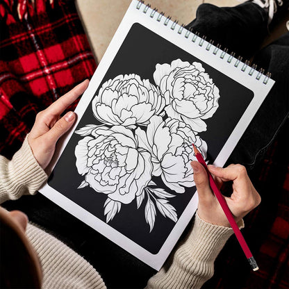 LBKHOUSE Midnight Peonies Flowers Spiral Bound Coloring Book for Adult