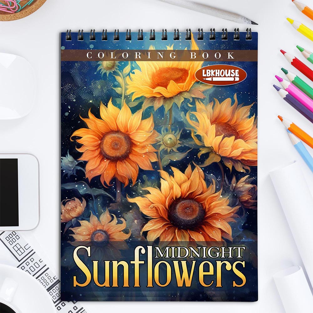 LBKHOUSE Midnight Sunflowers Coloring Book for Adult