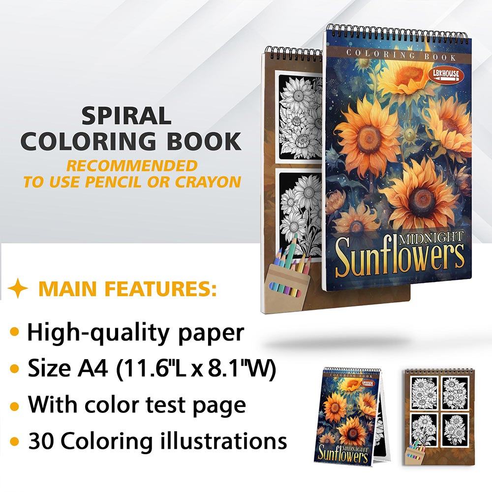 LBKHOUSE Midnight Sunflowers Coloring Sheets for Adult