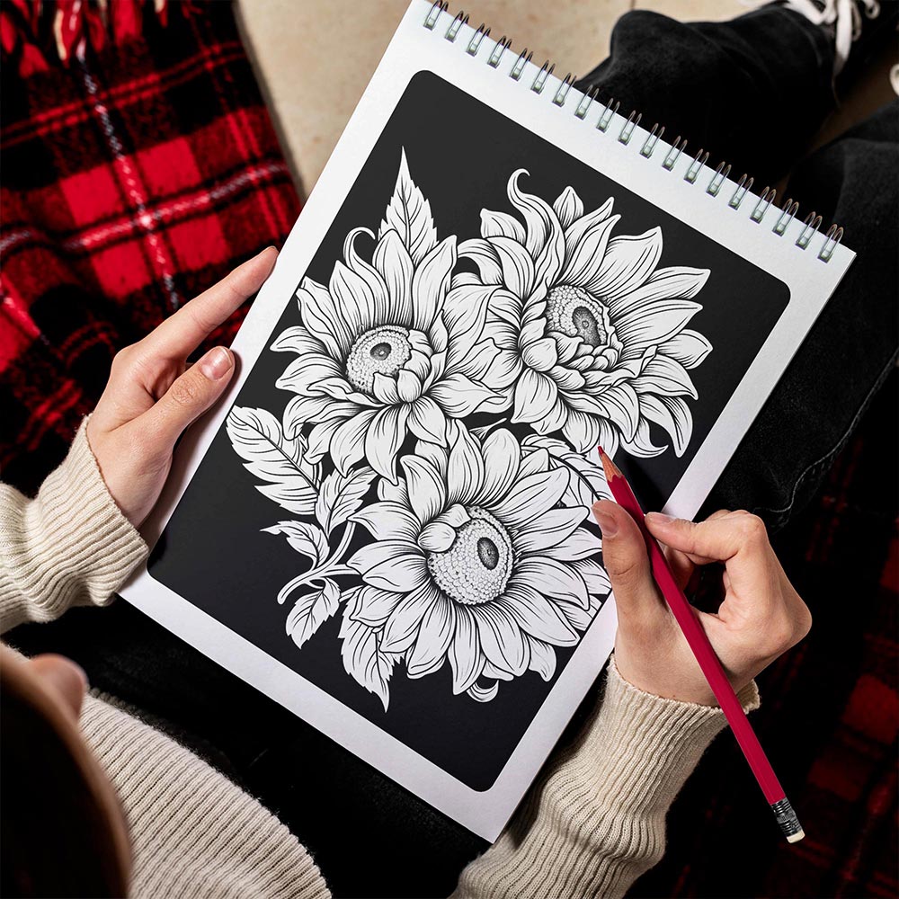 LBKHOUSE Midnight Sunflowers Spiral Bound Coloring Book for Adult