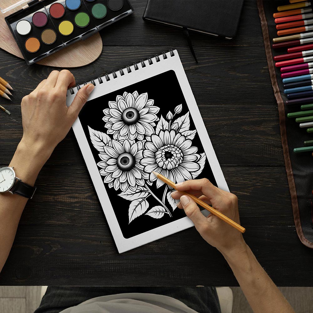 LBKHOUSE Midnight Sunflowers Coloring Book Spiral Bound for Adult