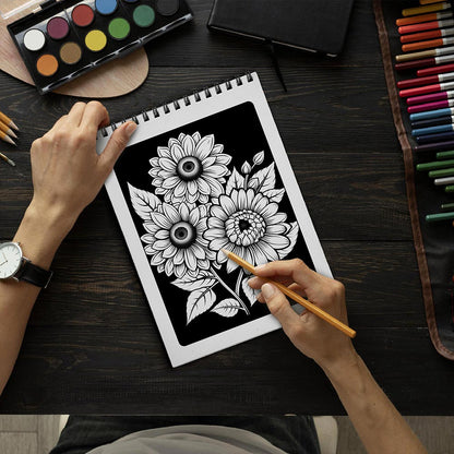 LBKHOUSE Midnight Sunflowers Coloring Book Spiral Bound for Adult