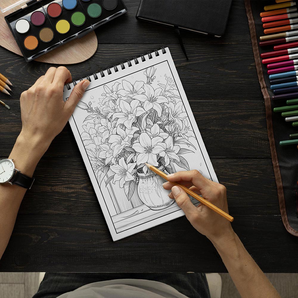 LBKHOUSE Natural Flowers Coloring Book Spiral Bound for Adult