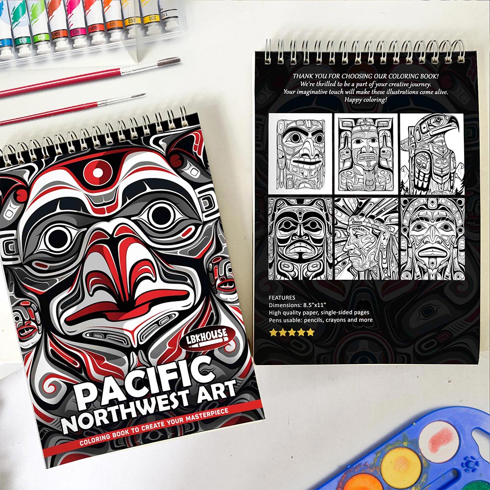 LBKHOUSE Pacific Northwest Art Spiral Coloring Book for Adults